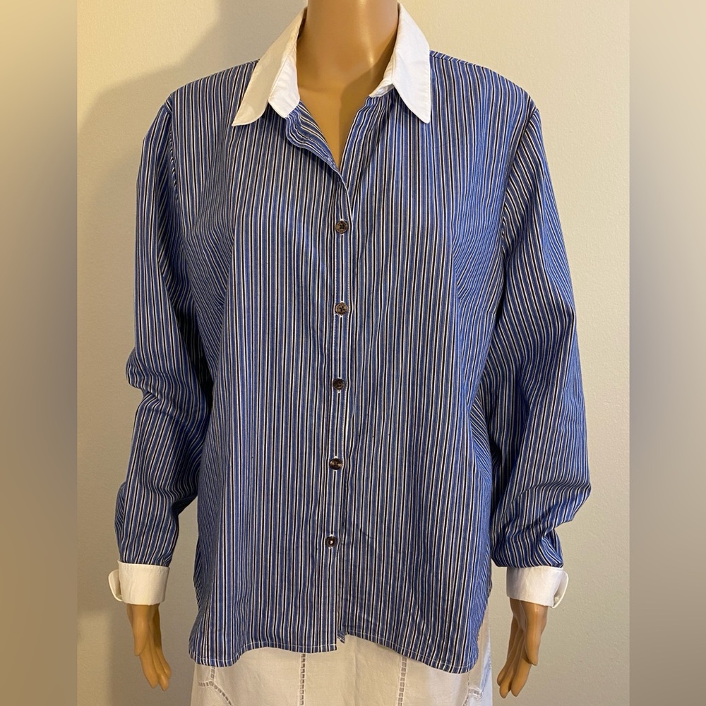 George Blue, Black & White Striped Blouse